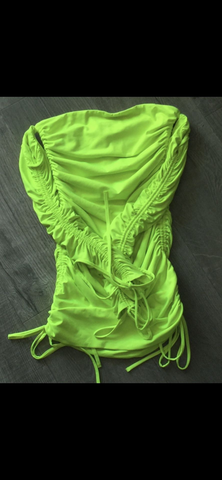 Neon Yellow Scrunch Bodycon Party Club Festival Summer Dress
