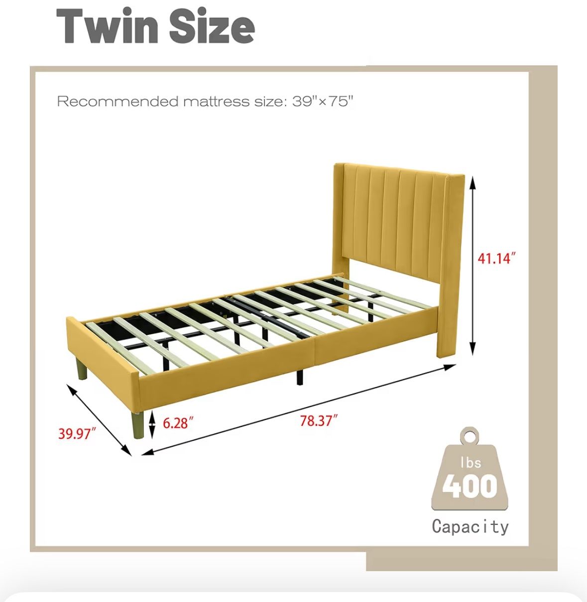 Twin Bed frame: Yellow Velvet