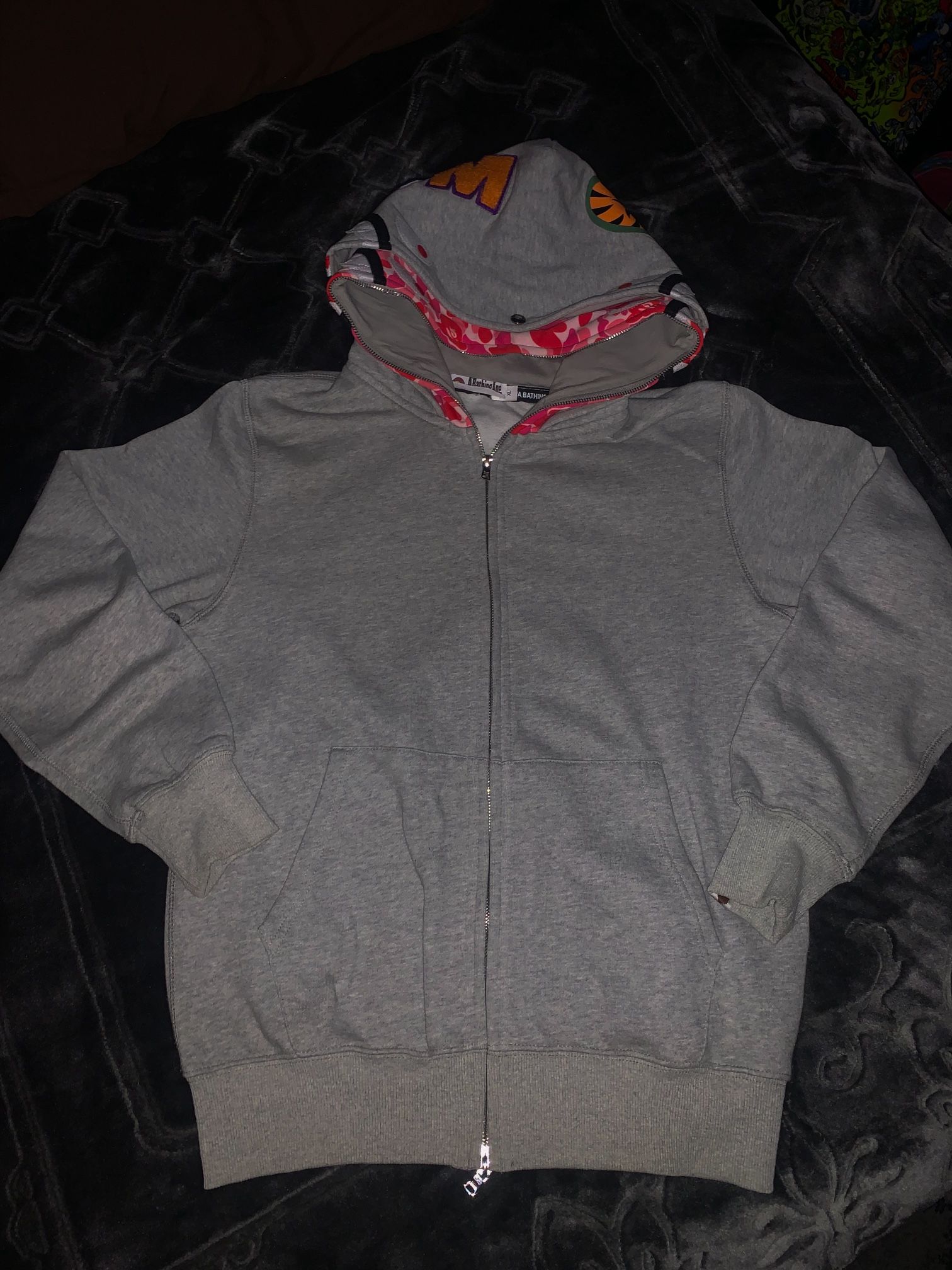 Pink and Grey Double Hoodie Bape Full - ZipUp