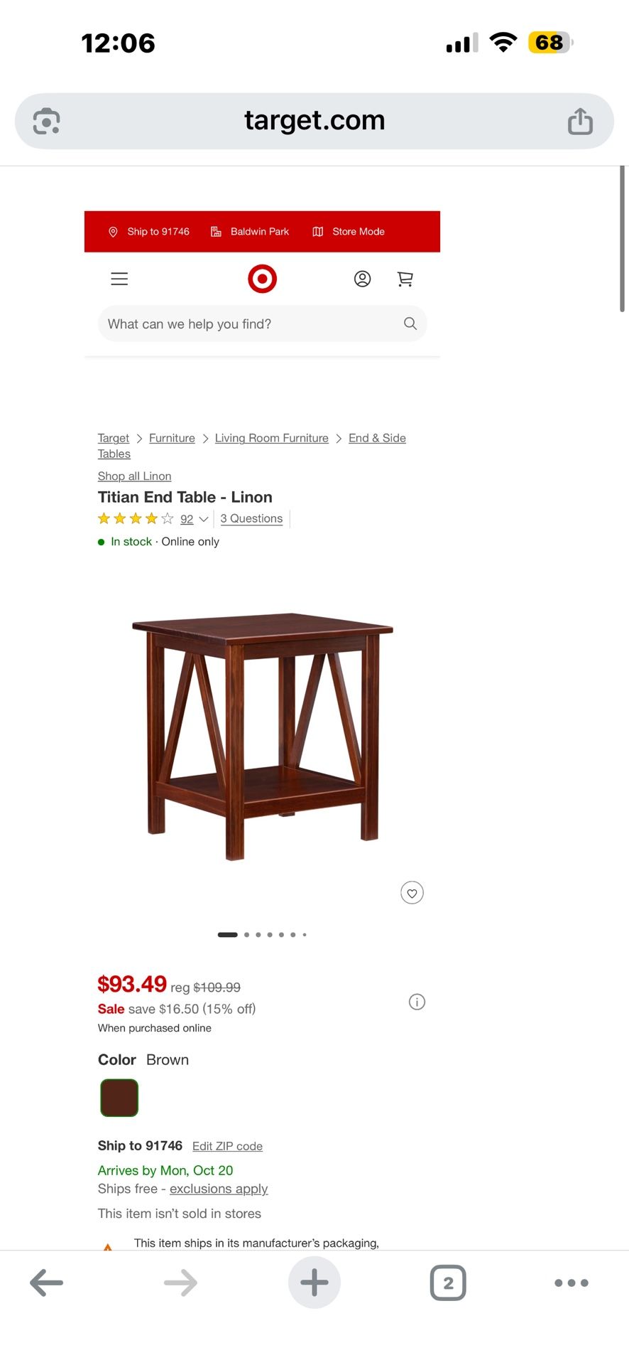 Titian End Table - Linon