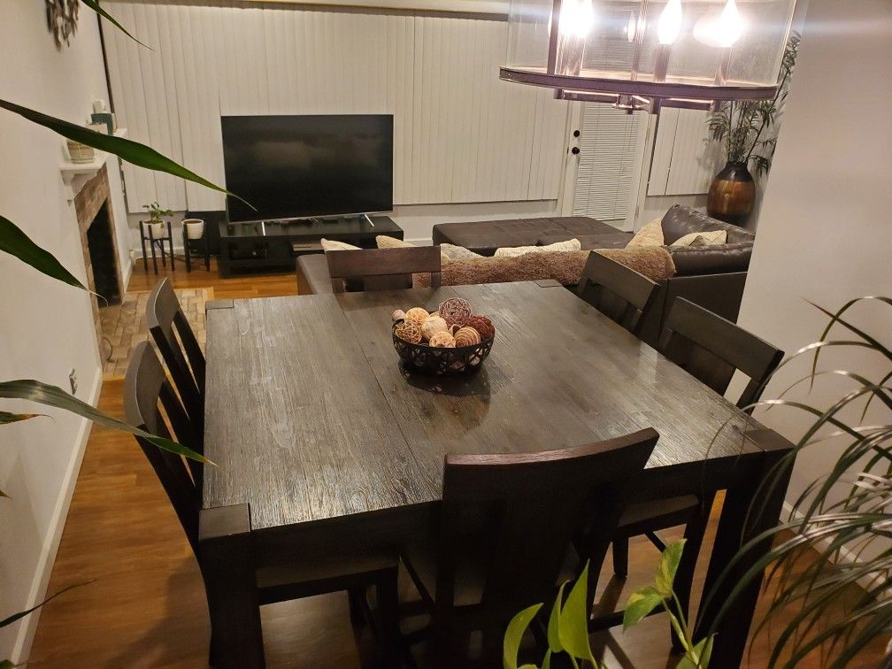 Wood Table For Six With Chairs (Extends For Extra Space)