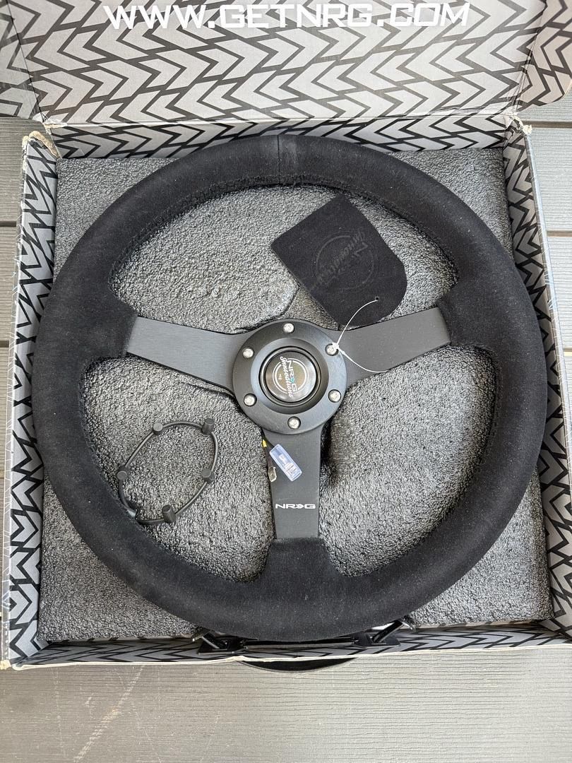 3-Spoke Suede Wrapped 350mm Steering Wheel,6X70mm Bolt Pattern,Matte Black