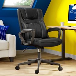 Style Hannah Office Chair Bonded Leather Comfort Black - Serta: Adjustable Height, Padded Seat, Fixed Arms black