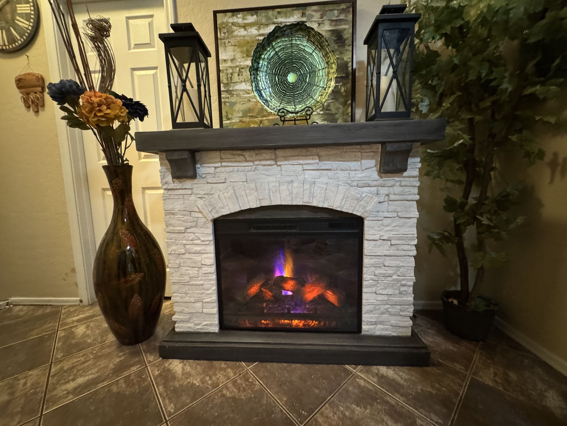 Beautiful White Faux Stone Mantel Fireplace 50” Inch 