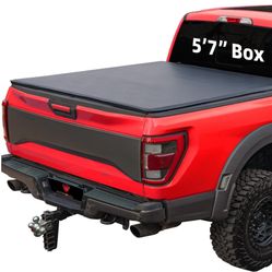 Soft Tri Fold Tonneau Cover Compatible With 2009-2025 Dodge Ram 1500 5.7ft Bed (67.4") W/O Rambox, Vinly Top Alloy Steel Structure