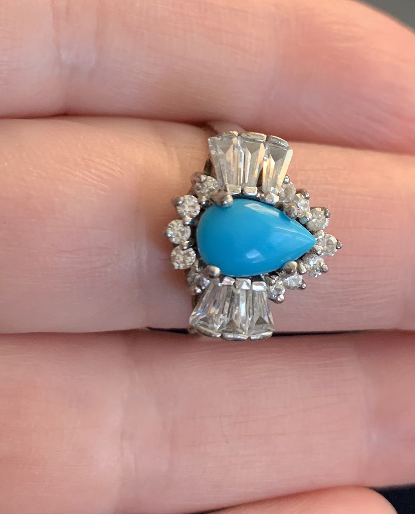 Beautiful 925 Silver Ring with Turquoise and cubic Zirconia Size 8 price $55