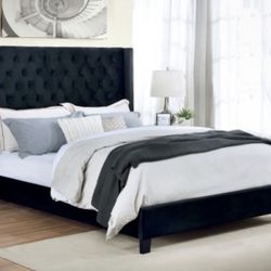 Cal King Tufted Black Velvet Bed Frame