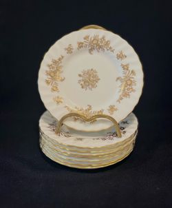 Vintage MINTON Marlow Gold Flowers Pattern Side Bread & Butter Plates Set of 8 plates 6.25” diameter.