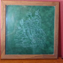 Etched Glass Picture of Nurse Tending To A Soldier.