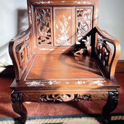 Rosewood Emperor’s Throne Chair with Mother of Pearl Inlay