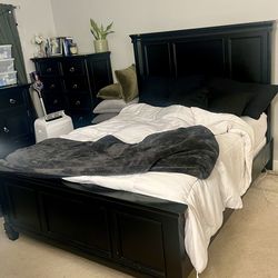 Queen Size Bed Frame Only (headboard, footboard, railing)box Spring and Bunkie Board Included 