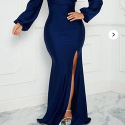  Off Shoulder Maxi Dress - Navy