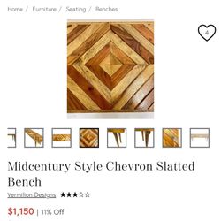 Mid Century Style Chevron Slatted Bench