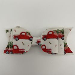 Christmas Red Truck With Tree Hair Bow