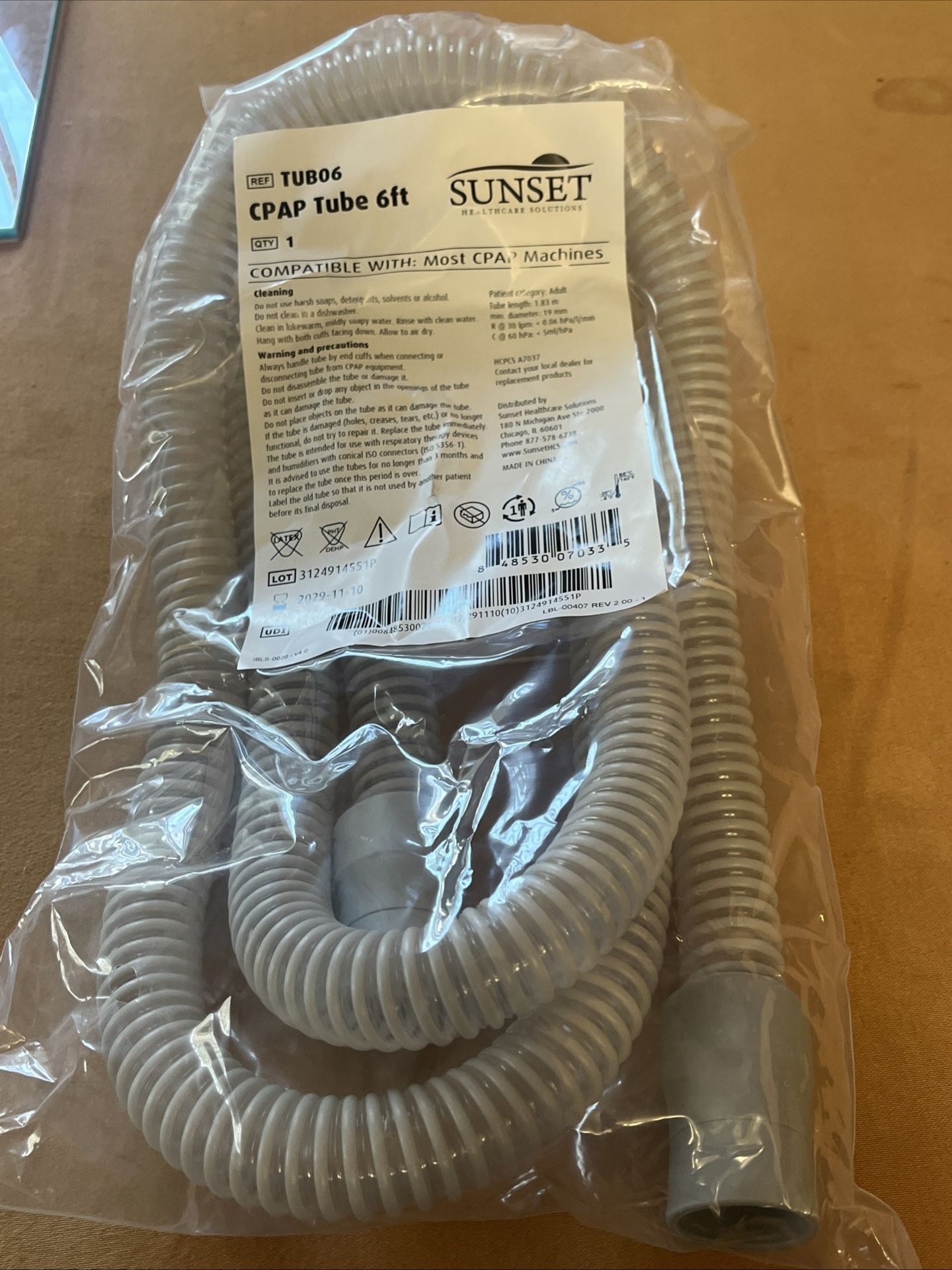 Sunset SLIM cpap Tubing Hose 6ft TUB06 in sealed package