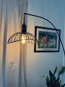 68" Arc Industrial Floor Lamp Hanging Cage Shade