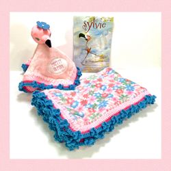 Flamingo Pretty in Pink Crochet Baby Blanket Gift Set