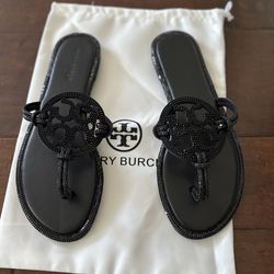 BLACK TORY BURCH PAVE KNOTTED  SANDALS