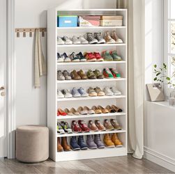 new assembled Shoe Cabinet, 9 Tiers 40-45 Pairs Heavy Duty Wood Freestanding Shoe Storage Cabinet, 70.8'' Tall Shoe Organizer with Open Storage for En