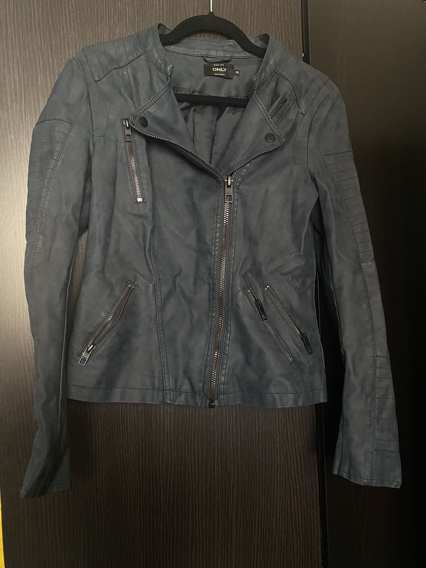 ONLY Dark Blue Leather Jacket