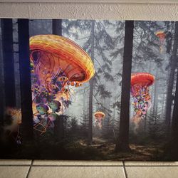 Surreal Fantasy Wall Art – Jellyfish & Fish in Forest – Canvas Print 36x24