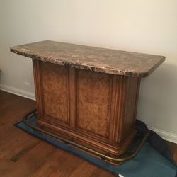 Home Bar With Three Leather Stools With Back Rest