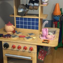 Wooden Kids Play Kitchen With Pots & Pans