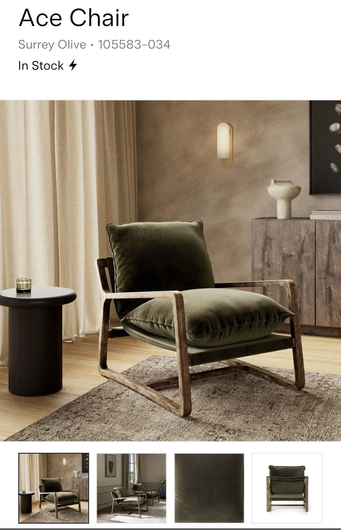 NEW SET OF 2 Four Hands Ace Velvet Accent Arm Chair