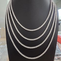 3mm TENNIS CHAINS/NECKLACES Solid sterling silver, Moissanite