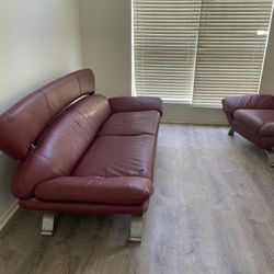 ITALIAN LEATHER COUCH RED 