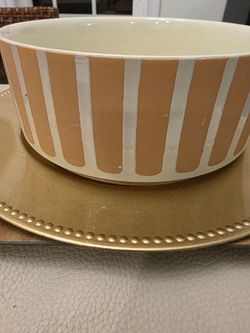 Ceramic Bowl with Tan and White Stripe Pattern