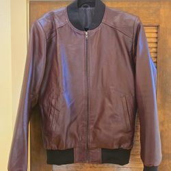 $950 Custom Italy Genuine Lambskin leather Burgundy Bomber Jacket Mens NEW