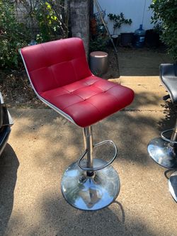 Red Faux Leather Adjustable Bar Stool