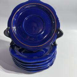 Set Of 6 Cobalt Blue Waechtersbach W Germany Winter Dreams 6” dessert bread plates with gold rim  Set of 6 vintage Waechtersbach Winter Dream dessert 