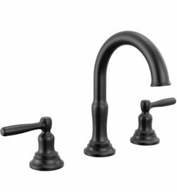 Delta Roe Matte Black Bathroom Faucet 3 Hole, 8 Inch Widespread Bathroom Sink Faucet For Vanity, Push-Pop Drain Assembly, Matte Black 35985LF-BL