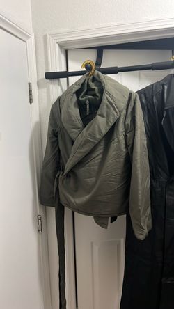 Olive Green Wrap Puffer Jacket with Belt