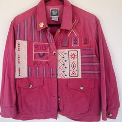 90s Vintage Sigrid Olsen Small Native Print Pink Jacket