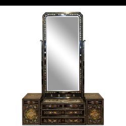 Korean Black Lacquer and Mother of Pearl Vanity with Mirror