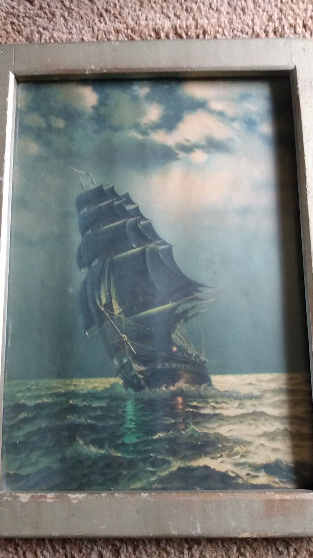 Antique🇺🇸100 yrs U.S NAVY BATTLE SHIP litho original frame