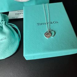 Original Silver Tiffany and Co Heart Tag Silver Necklace with Receipt-C