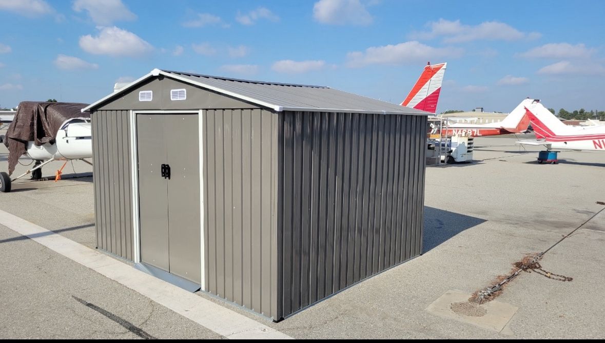 Sales $350!!!  (New in box) 8’ L x 10’ W x 6.’ H galvanized steel Metal Storage Shed Outdoor Garden Backyard 8’x10’ Storage.