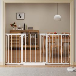 Extra Wide Baby Gate With Door 53.4-62 Inch Pressure Mounted, Auto Close Child Baby Gates For Doorways No Drill, Walk Through Dog Gate Indoor For The 