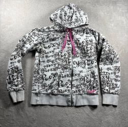 Vintage Roxy Y2K Women’s M Spell-Out Hoodie Surf Skate AOP Reversible RARE#1365