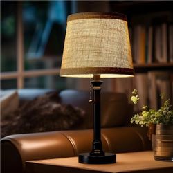 New 19.5" Small Table Lamp for Bedroom - Bedside Lamps for Nightstand, Black Table Lamp for Living Room with Fabric Shade, Desk Reading Lamp for Ki