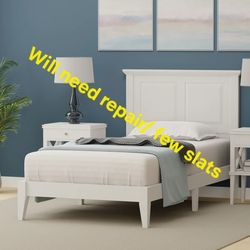 Twin Wood Bed Platform Will need repair/ slats Fixer upper/  DIY