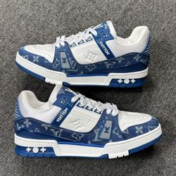 Trainer Denim Leather Casual Low Top Low Top Fashion Board Shoes Men's and Women's Cowboy Blue and White Matching Color