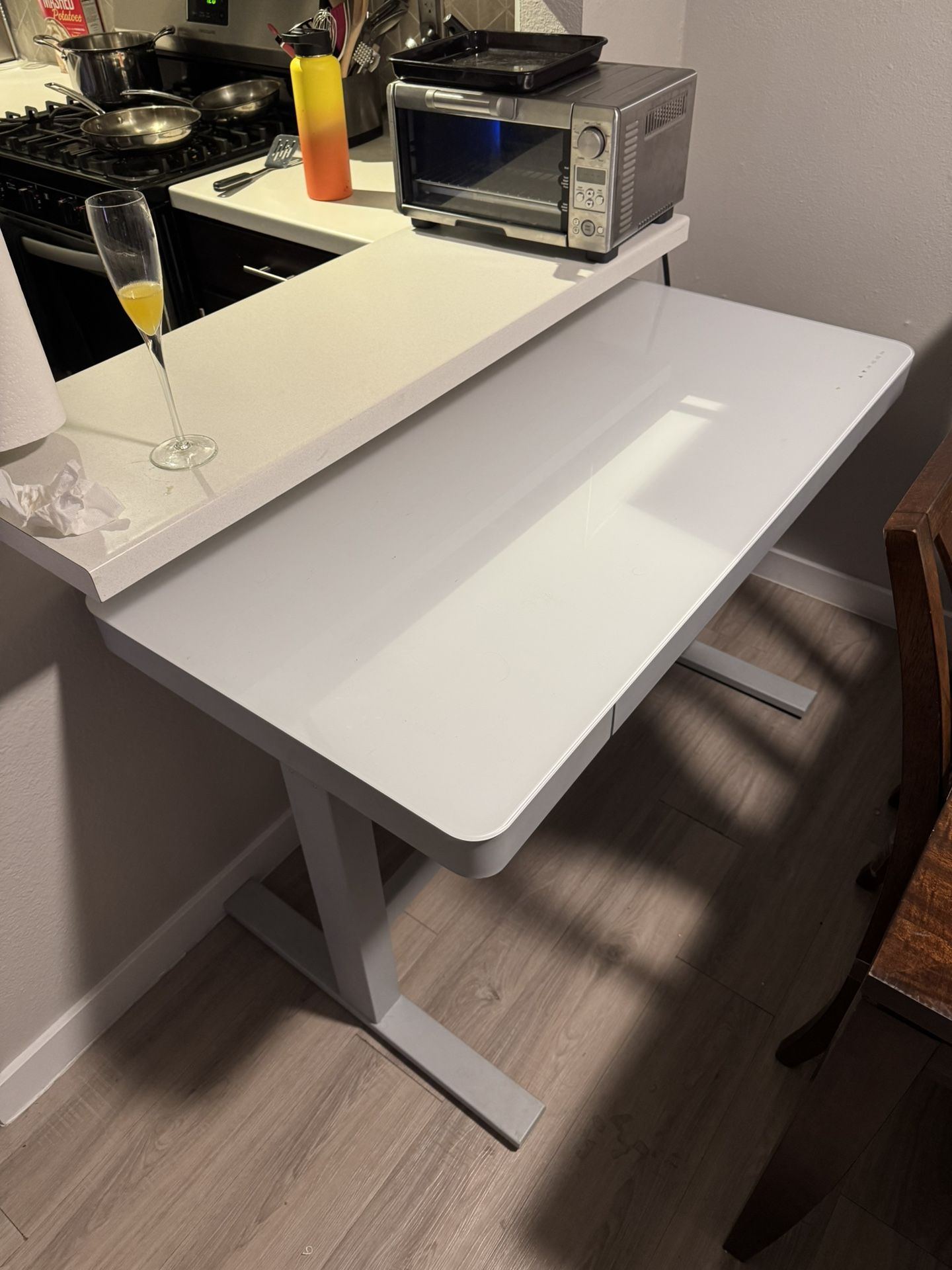 Glass Adjustable Desk White