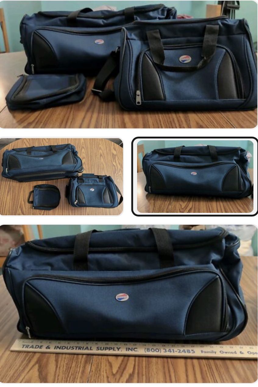 American Tourister Navy Blue 3 Piece Carry-Ons/Totes - Duffle With Wheels -Nice