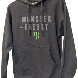 Monster Energy Hoodie Size Medium Charcoal Gray Back Graphic Promo Merch