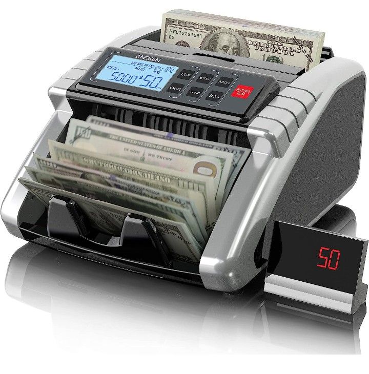Aneken Money Counter Machine with Value Count, Dollar, Euro UV/MG/IR/DD/DBL/HLF/CHN Counterfeit Detection Bill Counter, ValuCount, Add and Batch Modes